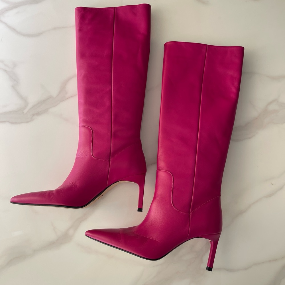 Zara genuine, leather, hot, pink pointed toe boots